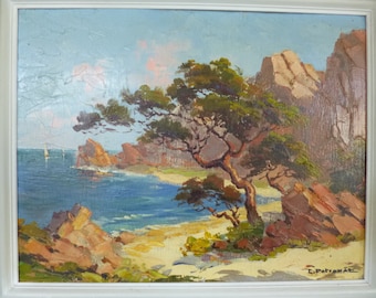 Oil on wood "Coastal landscape" Lucien Potronat 1889-1974 - signed