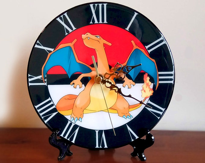 Pokémon Clock wood & crystal resin Charizard Pikachu Video Etsy