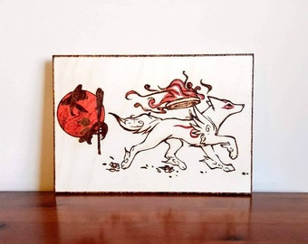 Okami Wooden Wall Art. Plaque poster Pyrography video games