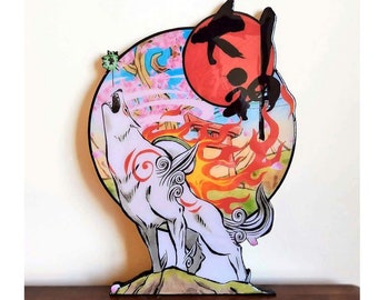 Okami video game Wall Art, made with wood & crystal resin. Diferent sizes /wood Poster Video game decor