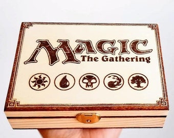 Magic the Gathering pyro-engraved wooden box. MTG card deck  box