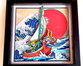 Arte 3D de Zelda Wind Waker. Grande onda, videogames, The Legend of Zelda, imagem 3D da Nintendo, presente decorativo para fãs de videogames.