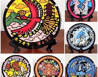 Pokemon Poke-lids. decoración en madera y resina cristal. Pikachu Eevee Charizard Lucario poster lámina videojuego
