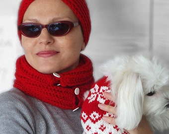 Ropa a juego de perro y propietario, suéter de motivo de copo de nieve rojo para perro, suéter de Navidad para gato, jumper de copo de nieve para perro, jersey de perro rojo