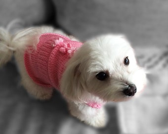 Pink Flowered Cute Knit Dress for Dogs, Colorful clothes for small dogs, Dress Sweater for dogs, Flower sweater for cats, Sphynx cat clothes