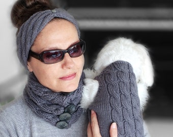 Cable Pattern Gray Matching Clothes for Pet and Owner, Small dog pullover, Knit jumper for dog, Winter cat clothes, Gray sweater for cat,
