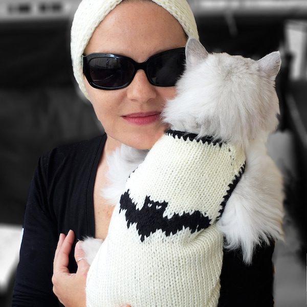 Vêtements d'Halloween pour chat, pull pour chat tricoté à la main, pull pour chien en tricot, pull pour chien motif chauve-souris, déguisement d'Halloween pour chien, vêtements de chat sphynx