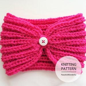 Magenta Knit Headband Pattern, Chunky Rib Ear Warmer (PDF Pattern)