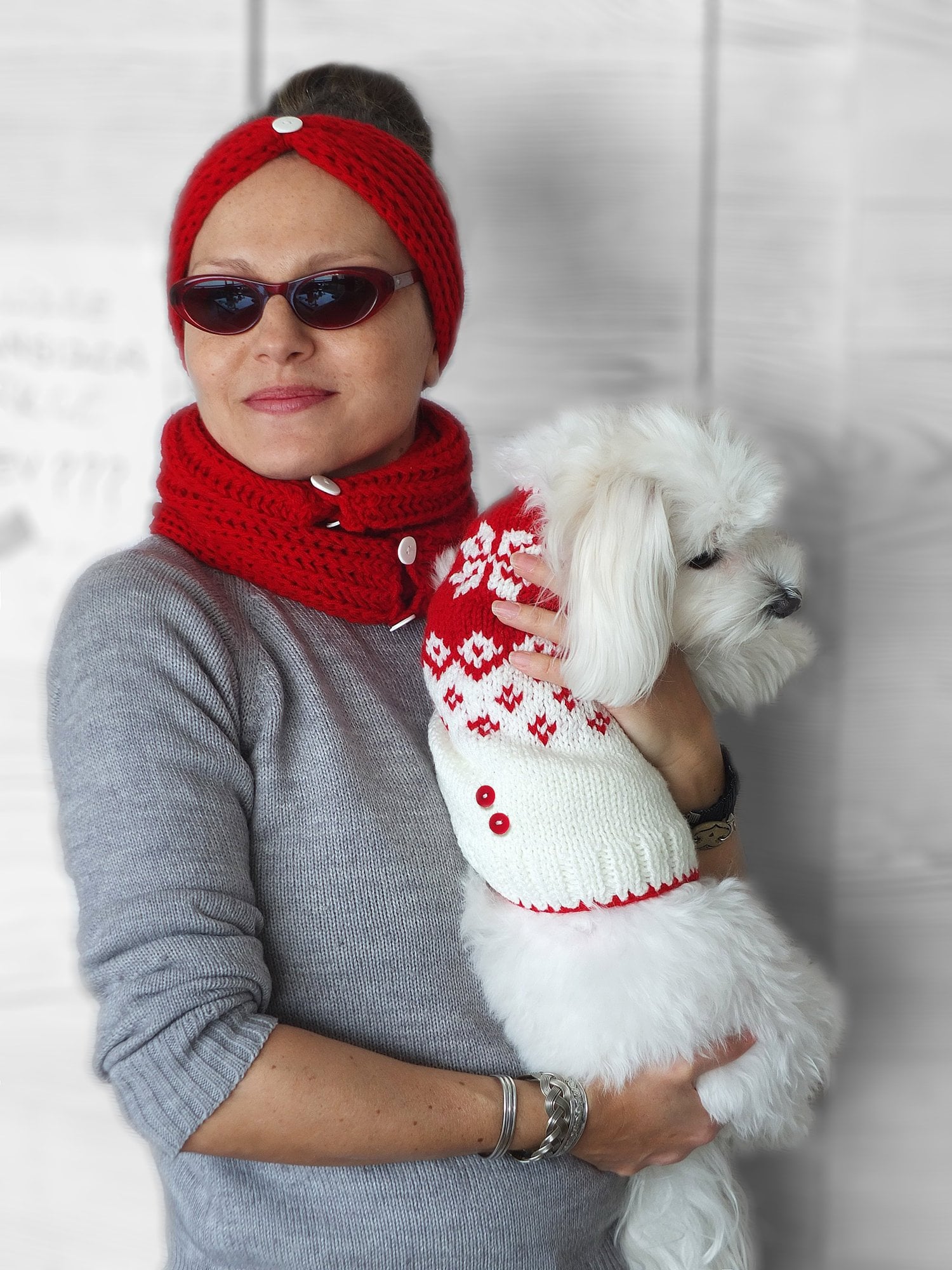 Dog and Owner Matching Clothes Red Snowflake Motif Sweater Etsy