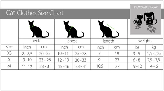 Cat Clothes Size Chart