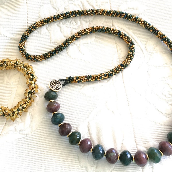 Celtic Forest, Agate Kumihimo Necklace and Bracelet