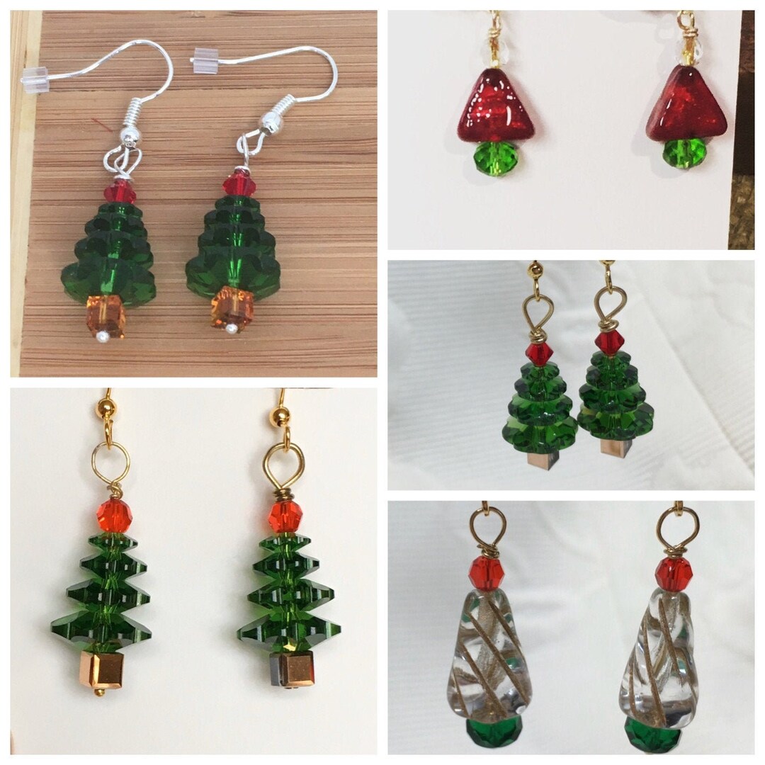 Christmas Tree Earrings Swarovski Crystal or Czech Glass and Swarovski