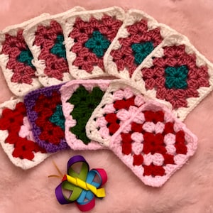 Crochet Assorted Granny Squares - Lot of 10 - Ideal for DIY Crafts, Blankets, and Quilts