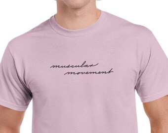 T-shirt med muskulära rörelser, typsnitt med affärshandstil, Palmer-metodens kursiv skrift, 100 % bomull