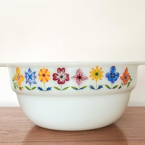 Vintage Phoenix Milk Glass Opalware Floral Serving Dish / Pudding Basin / Mixing Bowl