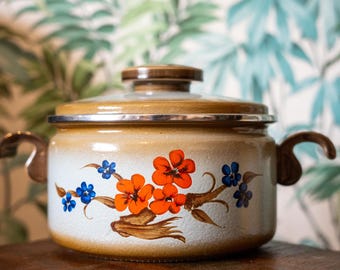 Baumann Enamel Dutch Oven Floral West Germany Casserole Pot