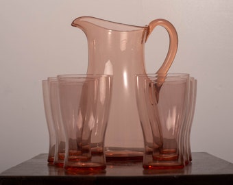 Vintage Elegant Rose Glass Jug & 6 Glasses Set - Pitcher for Pimms - Mulled Wine - Gift Idea - Complete Set