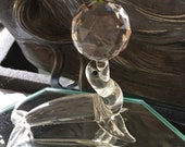 Vintage Miniature Sea Lion Hand Sculptured Crystal Glass Figurine Seal Balancing Faceted Crystal Ball Marine Circus Animal Figure Germany