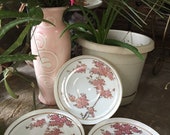 Vintage Fine Porcelain Dessert Plates High Rim Oriental Floral Design Hand Painted Blooming Sakura Cherry Blossom Gold Leaf Japan Set of 3