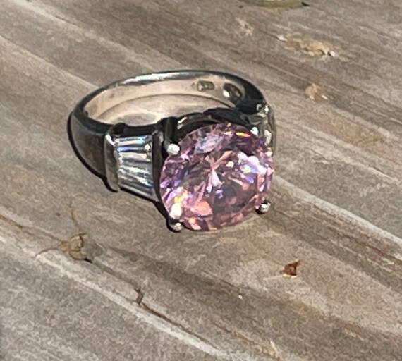 Vintage 925 Silver Statement Ring/Four Prong Pink… - image 2