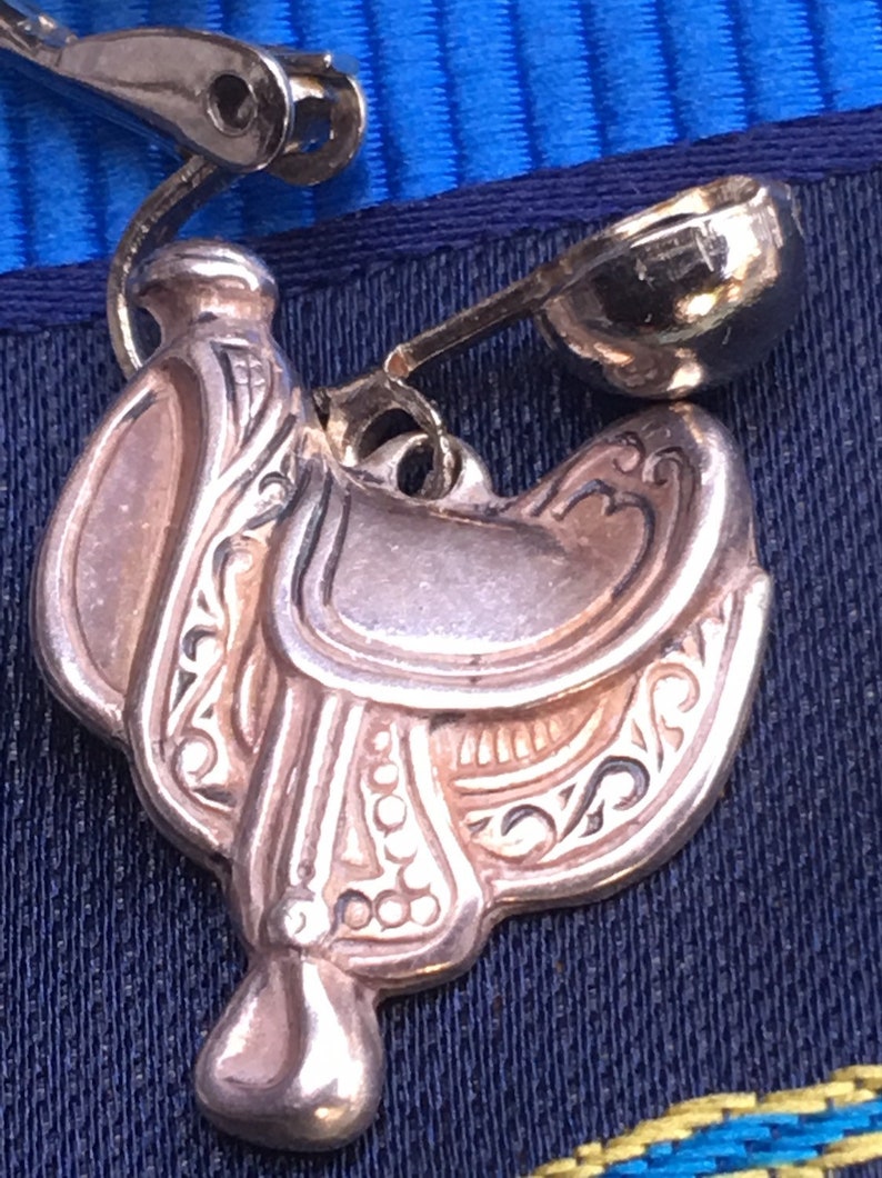 Cowgirl Boot Saddle Mismatched Clip on EarringsHorse Head Key Chain Charm with Lobster ClaspHorse Back RidingEquestrian Jewelry Set