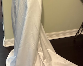 Vintage Extra Long Bridal Skirt with Train/Special Occasion/Snow White Satin Silk/Fully Lined/Bow Accent on back/Sz XS