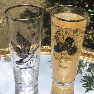Vintage Highball Silver Rimmed Game Bird Drinking Glasses/Bird Hunting/Grouse & Canada Goose/Federal Glass/Man Cave Bar/Set of 2
