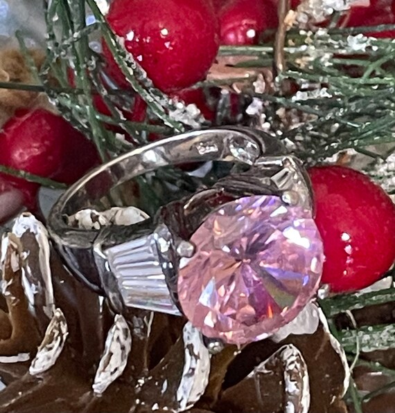 Vintage 925 Silver Statement Ring/Four Prong Pink… - image 3