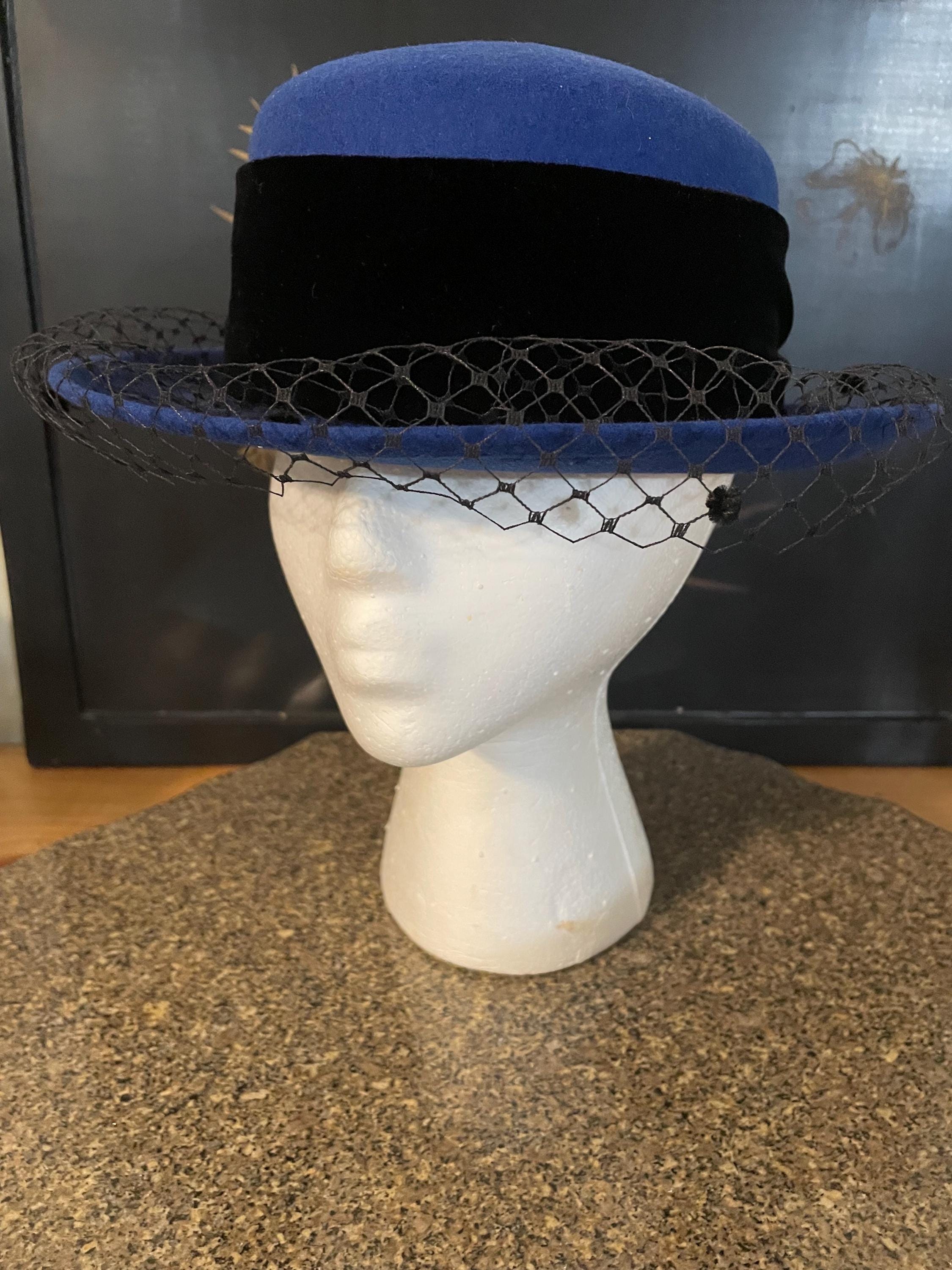 Vintage Lancaster Hat Womens Fedora Blue 100% Wool Netting Bow USA Church Fedora Blue Vintage Hats for Women for sale | eBay main image 2
