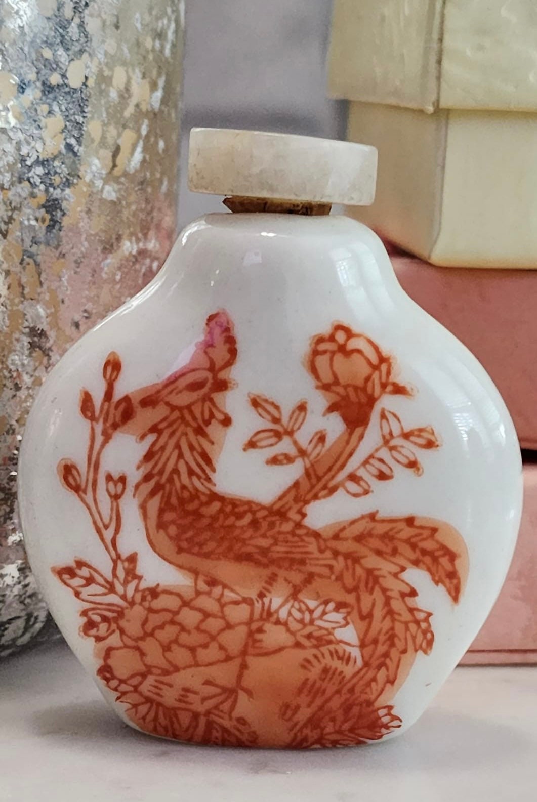Vintage Collectible Hand Made Chinese Yixing Zisha Snuff Bottle,hand-painted  Double-sided Purple Clay Flower Bird Snuff Tobacco Scent Bottle 