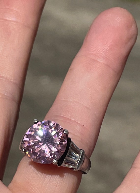 Vintage 925 Silver Statement Ring/Four Prong Pink… - image 8