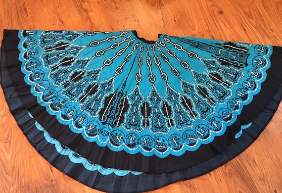 Vintage Gypsy Skirt/Light Blue and Black Full Cir… - image 3