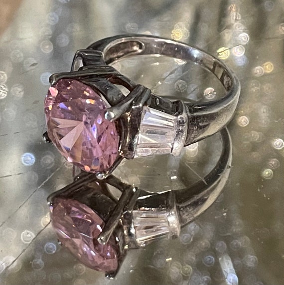 Vintage 925 Silver Statement Ring/Four Prong Pink… - image 1