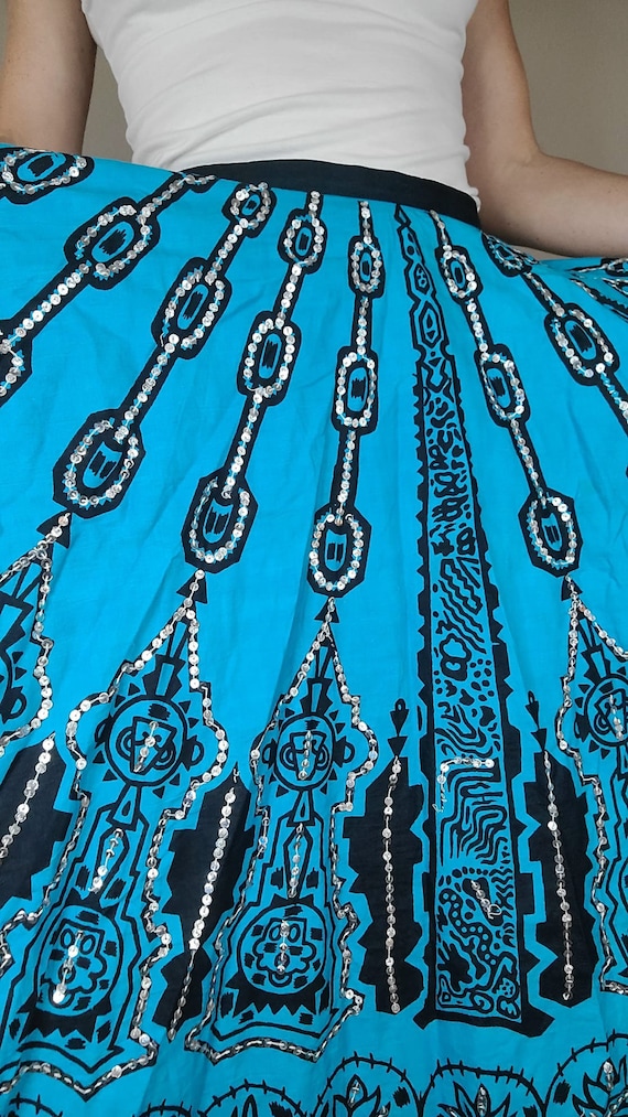Vintage Gypsy Skirt/Light Blue and Black Full Cir… - image 6