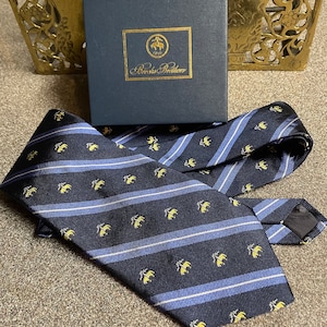 Vintage Brooks Brothers Silk Tie: Navy Blue Golden Fleece Logo, Original Box
