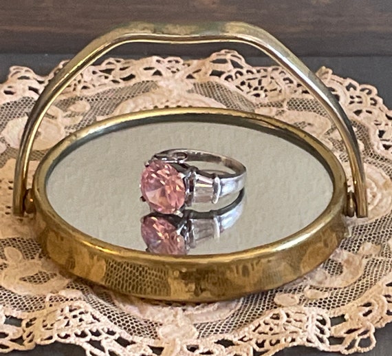 Vintage 925 Silver Statement Ring/Four Prong Pink… - image 6