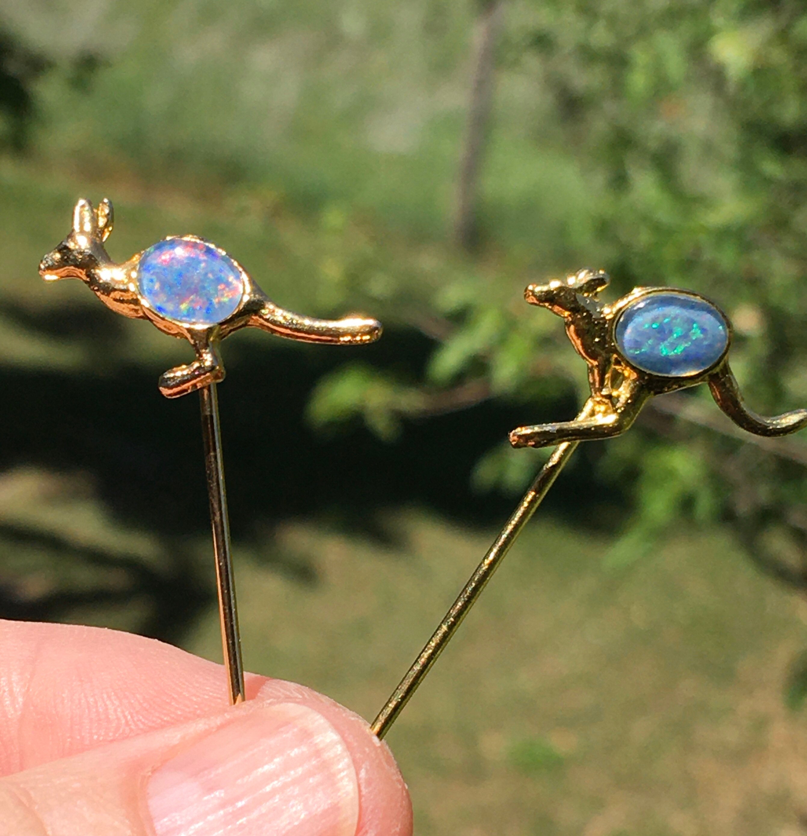 Vintage Gold Tone Kangaroo Stick Pins/Australian Opal Cabochon Etsy