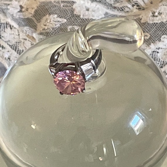 Vintage 925 Silver Statement Ring/Four Prong Pink… - image 9