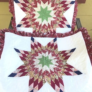 Vintage Handmade Patchwork Pillowcases: Prairie Star Quilted Shams, Set of 2