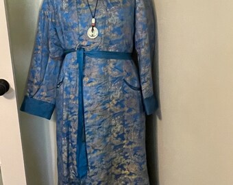 Vintage Chinese Satin Silk Brocade Quilted Embroidered Long Smoking Robe/House Robe/Men’s Long Robe/Chinese Gown/54”L