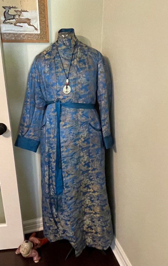 Vintage Chinese Satin Silk Brocade Quilted Embroidered Long  