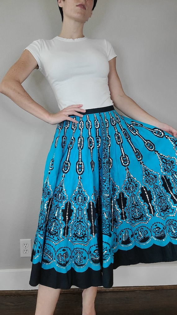 Vintage Gypsy Skirt/Light Blue and Black Full Cir… - image 5