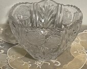 Vintage Anna Hutte Lead Crystal Bowl Frosted Etched Rose Bowl Sawtooth Nut Dish Scalloped Crystal Candy Dish 1990 s W.Germany