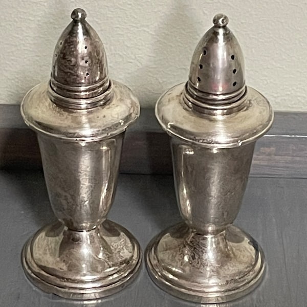 Vintage Midcentury CROWN Sterling  Silver Weighted Salt & Pepper Shakers/Set of 2/Elegant Dining/1950’s