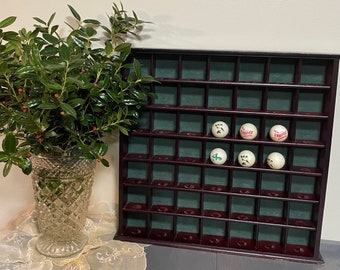 Vintage Golf Balls Wooden Wall Display Cabinet/Collectible Display Case/49 Square Slots/Tabletop/Wallmount/Miniature Toy Organizer/18”x18”