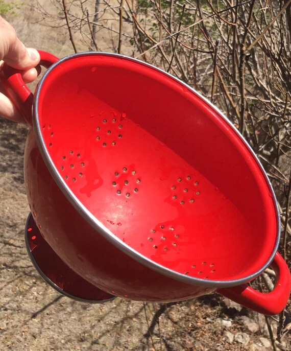 Vintage Red Enamel Sieve/red Enamel Colander/vintage Red Etsy