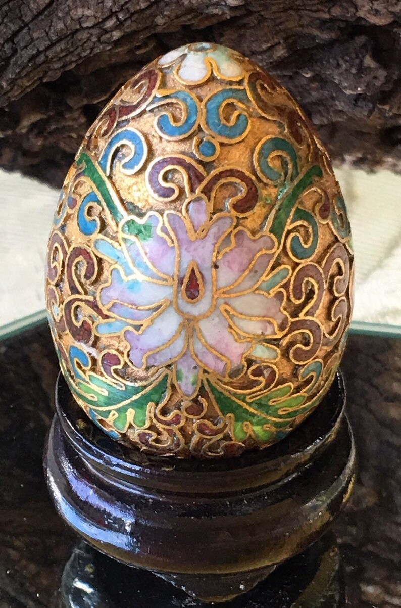 Vintage Miniature Cloisonné Egg on Stand/Ornate Golden Egg Etsy
