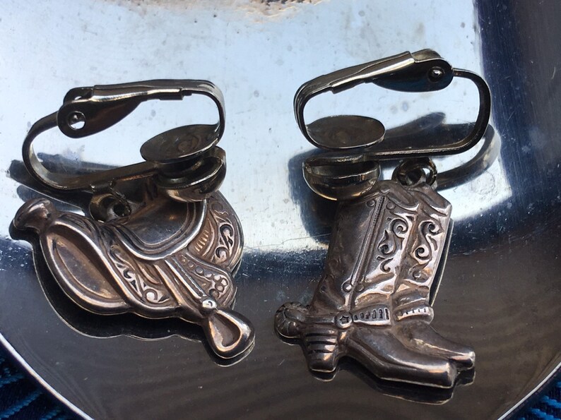 Cowgirl Boot Saddle Mismatched Clip on EarringsHorse Head Key Chain Charm with Lobster ClaspHorse Back RidingEquestrian Jewelry Set