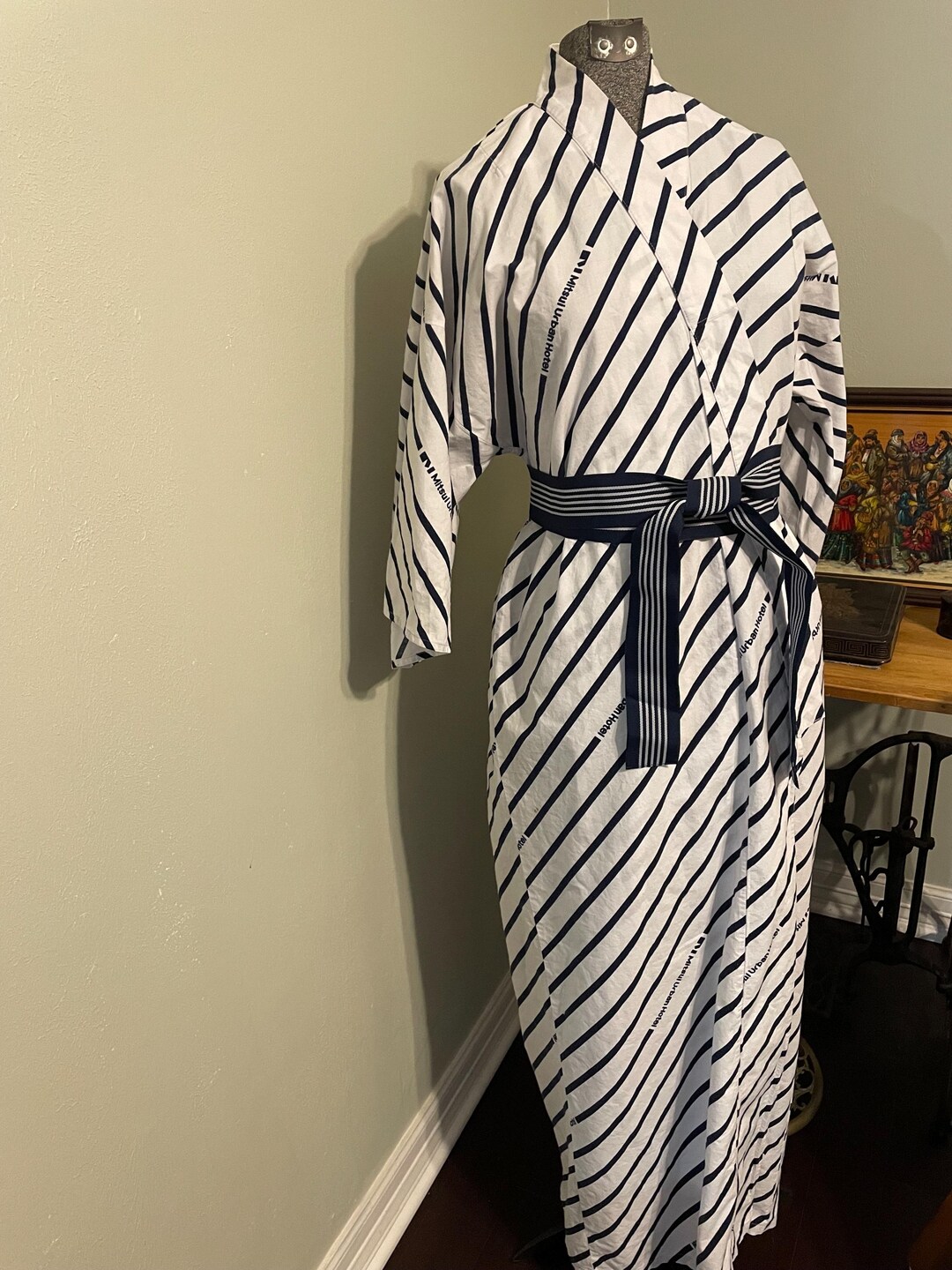 Vintage Japanese Cotton Yukata/white and Blue Striped Kimono/unisex ...