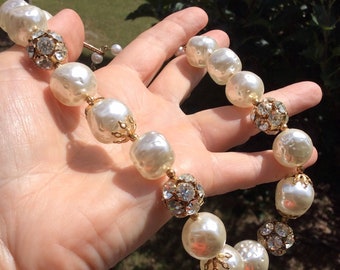 Vintage LISNER bijoux/collier de mariage/grappes de cristal strass/fausses perles texturées/bijoux tendance/Sanger Harris/boîte d'origine/années 60